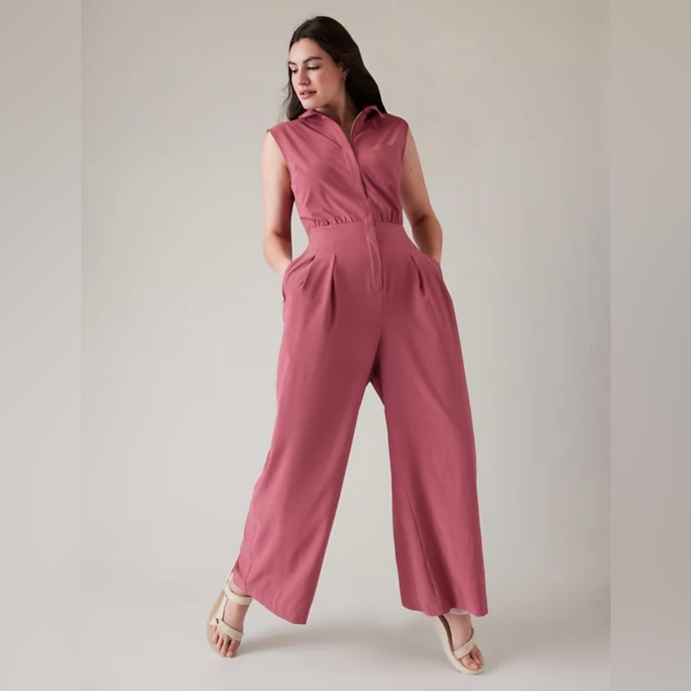 ATHLETA Brooklyn Heights Wide Leg Jumpsuit Berry Rose Pink - Picture 3 of 14